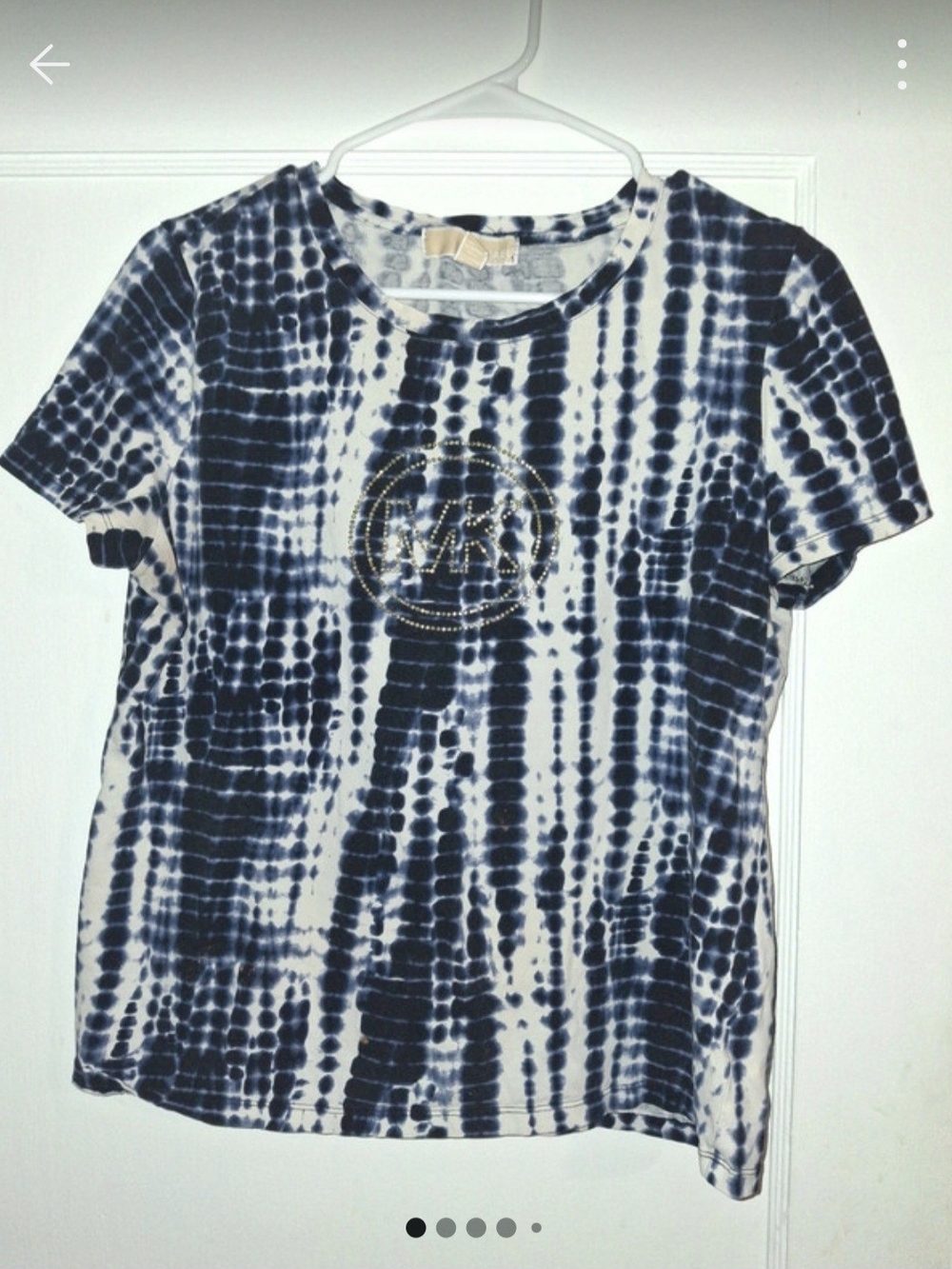Michael Kors Navy and White Tie-Dye Short Sleeve Tee with Metallic Logo